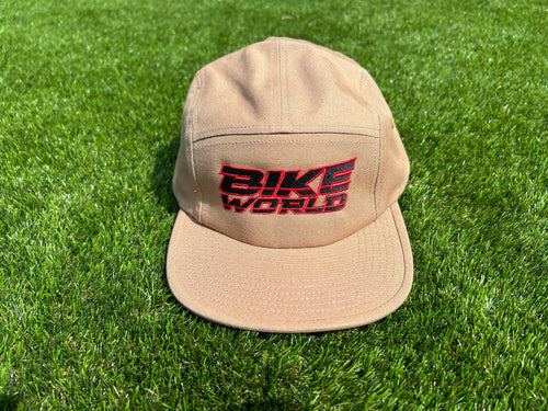 Bike World Canvas Cap - Sand Colour With Black & Red Logo