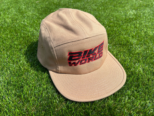 Bike World Canvas Cap - Sand Colour With Black & Red Logo